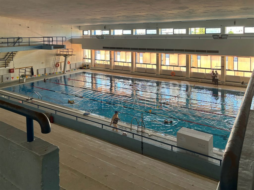 Indoor pool with vintage aesthetics